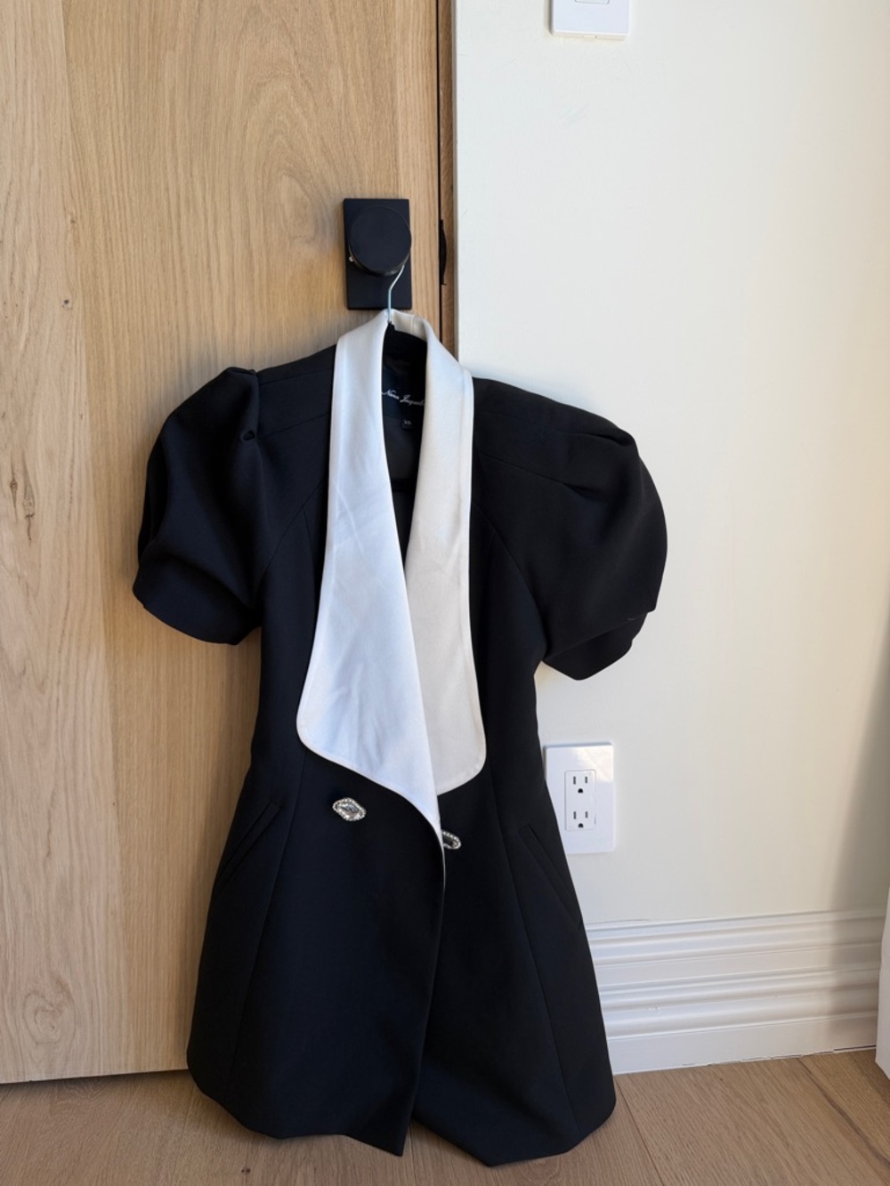 Nana Jacqueline Black Mini Dress with White Lapel